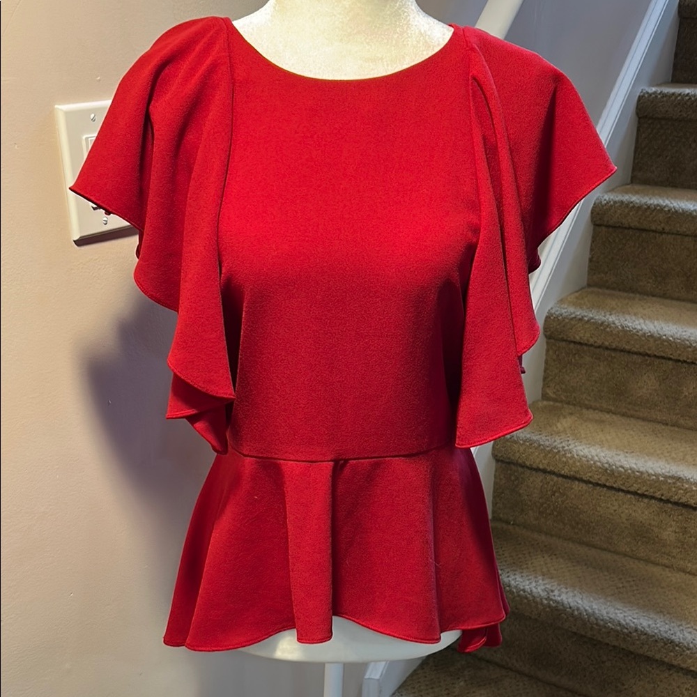 Zara Elegant Flowy Red Women's Top, Size Medium